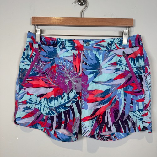 Title Nine Rouge Short Size 8 Tropical Colorful Zip Pocket Spandex Nimblene Swim - Picture 2 of 14