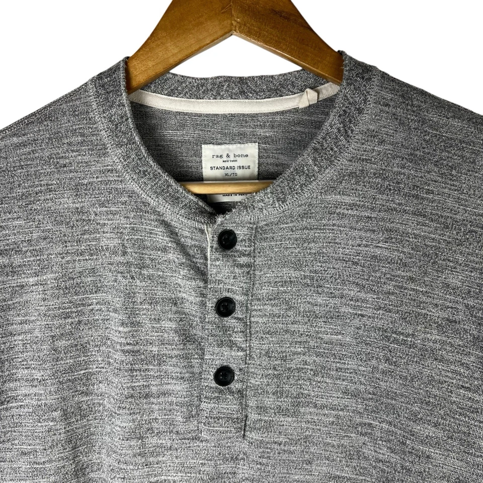 Rag & Bone Standard Issue Mens XL Heathered Gray Long Sleeve Henley Shirt Preppy - Image 2 of 4