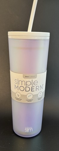 Einfach Modern 24 Unzen Doppelwand Kunststoff Klassisch Becher mit Strohhalm - Opalisierend