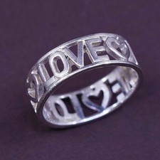 sz 8.75, vtg sterling silver handmade ring, 925 band embossed "love"