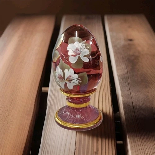 Fenton LIGHT PURPLE AMETHYST GLASS Egg Gold Trim Floral LIMITED EDITION SIGNED