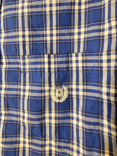 Camisa Chaps Para Hombre Mediana Azul A Cuadros Manga Corta Abotonada Fácil Cuidado Camisa M - Imagen 2 de 5