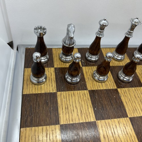 Vintage MCM Chess Complete Set Metal & Wood Board and Pieces Beautiful - Picture 8 of 21