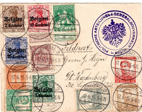 Belgien Besetzung Feldpost 1.WK Brüssel 1915 Politische Abt. Gen. Gouvernement