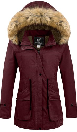 CHERFLY Women's Winter Coats Hooded Puffer Jackets Fleece Lined Parka with...