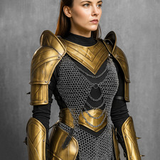 Women  s Golden Medieval Armor Set  Riveted Chainmail  Plate Warrior Costume