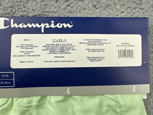 Champion Girls 2 Pack Active Stretch Comfort Shorts (Multi Splatter/Mint 4) - Picture 4 of 4