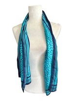 Oscar de la Renta Silk Scarf Women's Blue Polka Dot Oblong 11" x 52" Rectangle