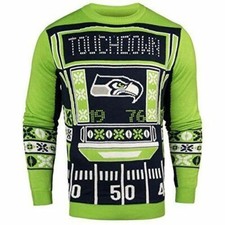 Seattle Seahawks Lite Up Light Ugly Patches Christmas Sweater NEW All Sizes