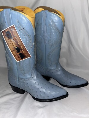 Cowboy Rodeo J Toe Boots Exotic Leather  Blue Genuine Ostrich Women s Sz 8.5