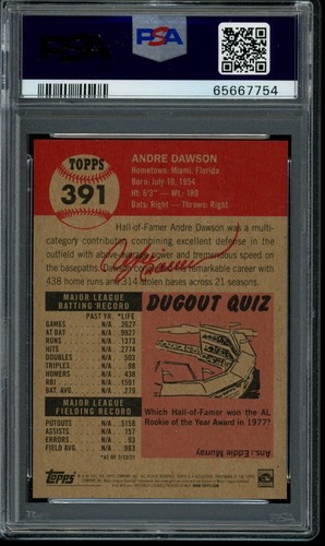 Tarjeta impresa corta Topps Living Set #391 2021 Andre Dawson PSA 10 gemas como nueva SP - Imagen 2 de 2