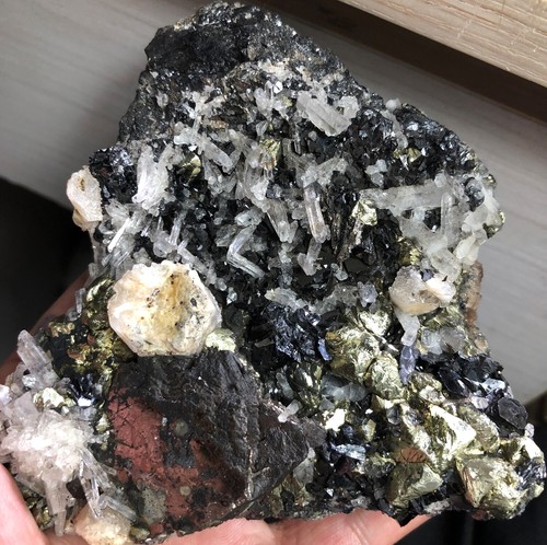 544g  sphalerite &chalcopyrite&Pyrite &calcite &FLUORITE & Crystal Cluster Y877 - Bild 8 von 11