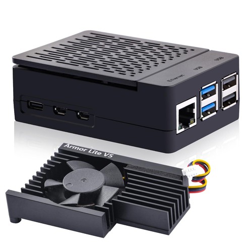 ABS Case with Armor Lite V5 Active Cooler for Raspberry Pi 5 Pi 5 Case with A...