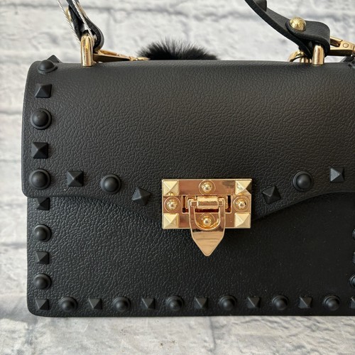 NEU Most Wanted USA Nieten SCHWARZ Jelly Crossbody Handtasche Gold Akzente - Bild 4 von 11