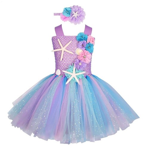 Princess Kids Girl Dress Fancy Outfit Rainbow Mermaid Tulle Skirt Party Birthday - Picture 3 of 17