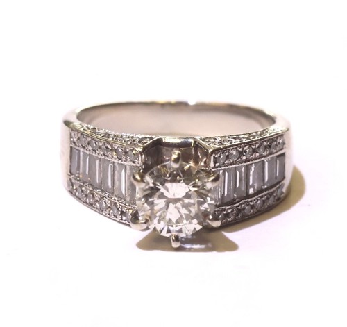 GIA 14k white gold 1.74ct Diamond diamond engagement ring 5.7g Size 5.25