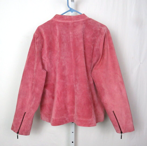 VTG 1980s VICTOR COSTA XL SUEDE LEATHER JACKET DUSTY ROSE PINK METAL GROMMETS - Picture 5 of 16