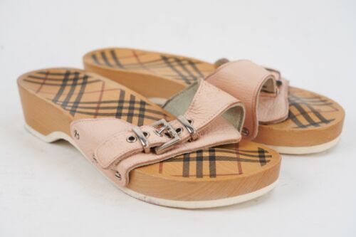 Burberry Damen Pantoletten Plateau Sandalen aus Leder und Holz EU40