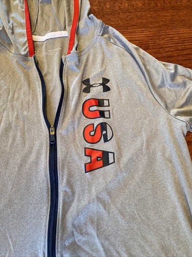 Under Armour Girl's Youth YXL Gray USA Long Sleeve Full Zip Jacket XL Logo Hood - Picture 2 of 11