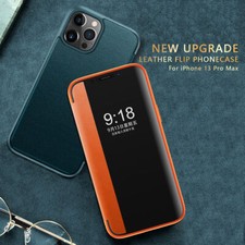 For iPhone 15 16 17 Pro Max 13 12 11 7 8 PU Leather Flip Window View Case Cover