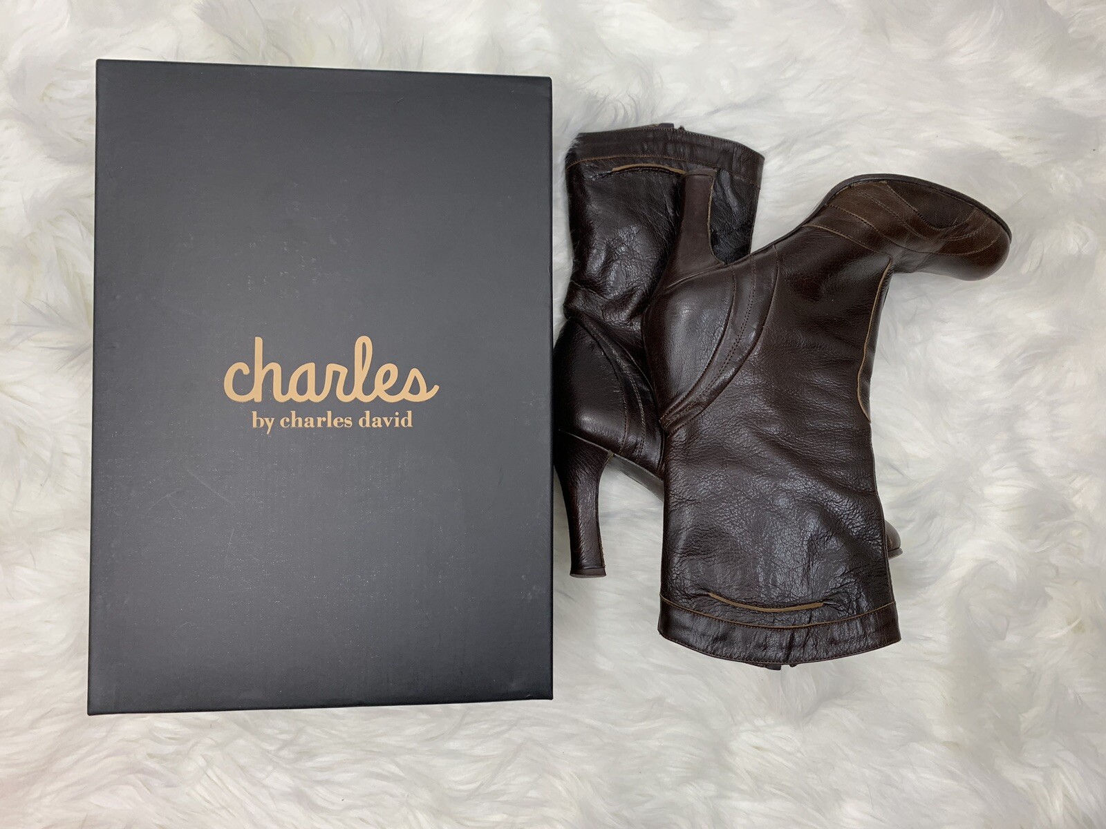 Charles David Brown Leather Mid Calf Round Toe Toe Toe Heeled Boots -Womens US 7.5 34df5f Charles David Brown Leather Mid Calf Round Toe Toe Toe Heeled Boots -Womens US 7.5 34df5f