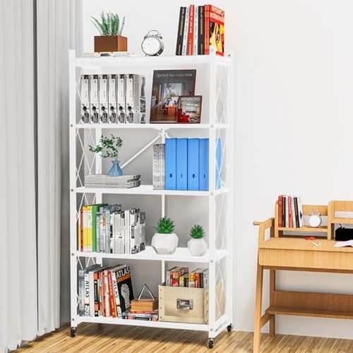 5-Tier Foldable Storage Shelf W/ Wheels Rolling Cart Kitchen Office Organizer US - Picture 3 of 7