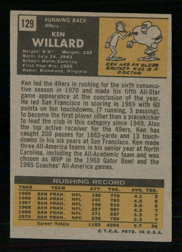 Ken Willard 1971 Topps 71 Nº 129 en muy buen estado+ 37377 - Imagen 2 de 2