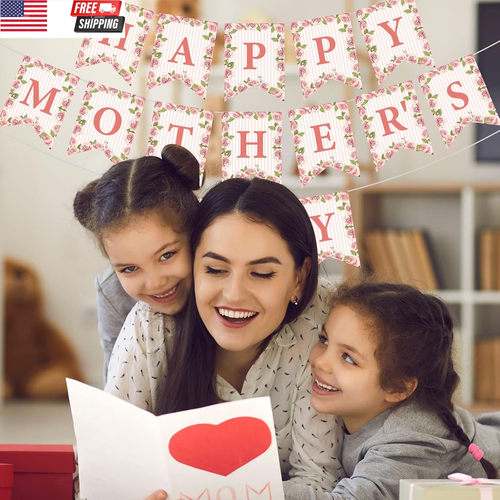 3Pcs Mother'S Day Banner Set Happy Mother'S Day Fishtail Flag Banner Pink Paper - Picture 6 of 7