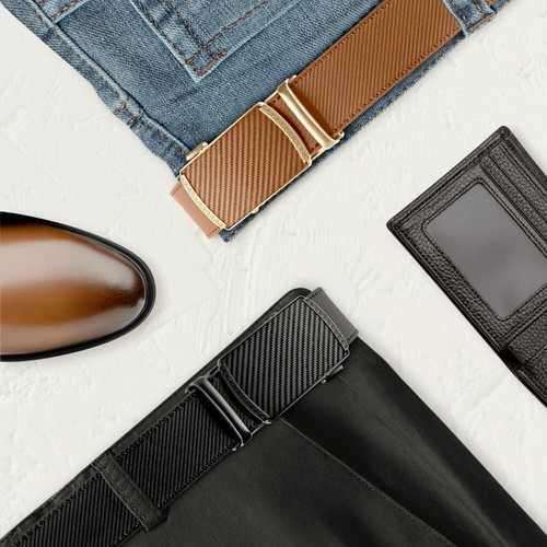 Belt Men 2 Pack Ratchet Belt Dress Adjustable 1 3/8" Genuine Leather Belt Des... - Picture 3 of 6