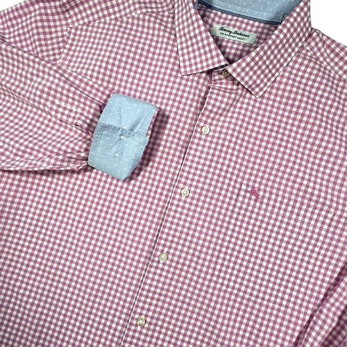 Tommy Bahama The Newport Coast Hemd Herren XL Pink Gingham Blau Flip Cuff