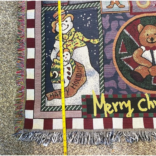 Merry Christmas Snowman Throw Blanket Fringe 46" X 55" Tapestry Style - Picture 3 of 8