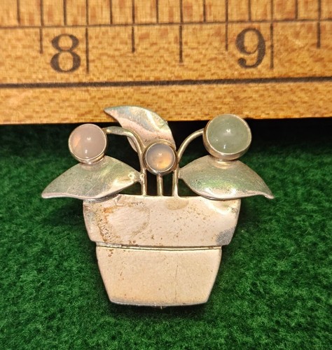 Vintage Sterling Silver 925 GFMW Flower Pot Brooch Pin Great Falls Metal Works - Picture 9 of 24