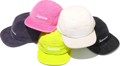 Supreme Corduroy Camp Cap Black White Navy Pink Yellow