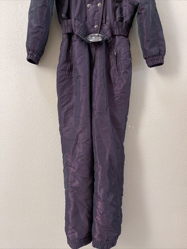 Vintage 80er Fera lila schillernder Pelzkragen Einteiler Ski Schneeanzug Damen 6 - Bild 4 von 12
