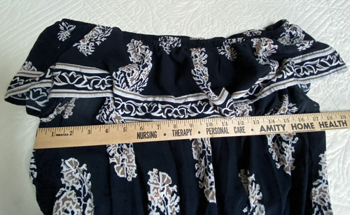 Kori America Damen marineblau schulterfrei Maxi Paisley Kleid große elastische Taille - Bild 6 von 9