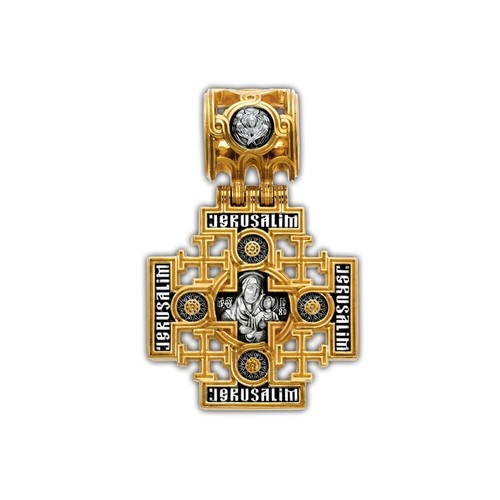 Sterling Silber 925 vergoldet Unsere Liebe Frau von Jerusalem Jesus Pantokrator Kreuz - Bild 3 von 8