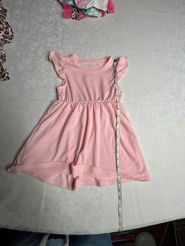 Baby Girl Jersey Dress 2-3 Years Pink Solid Cap Sleeve Flounce Trimmed Stretch - Picture 2 of 4