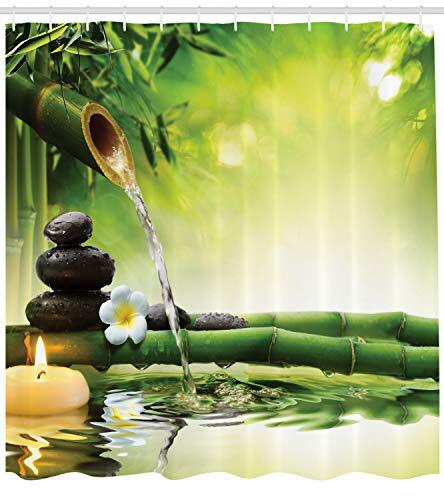 Spa Shower Curtain, Relaxing Meditation Art Theme Picture of Bamboo and Candle - Picture 2 of 2