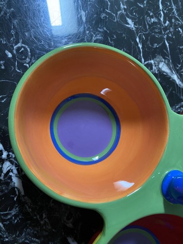 DANSK Caribe 3 Section Ceramic Handled Relish Dip Serving Dish 10 ½" Multicolor - Picture 6 of 11