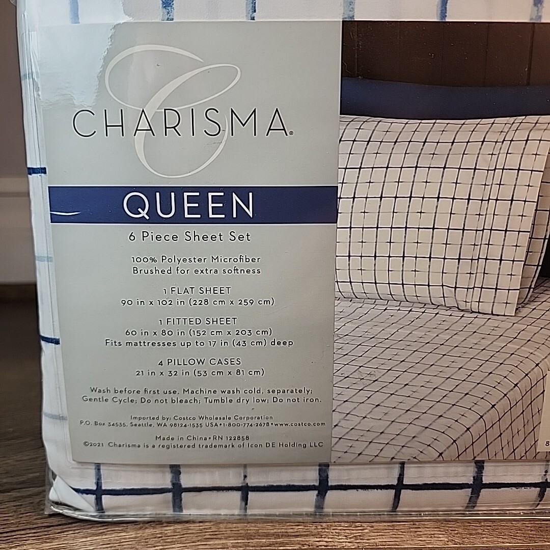 Charisma QUEEN 6 Piece Soft Microfiber Sheets, Cape Cod Navy, 4 Pillow