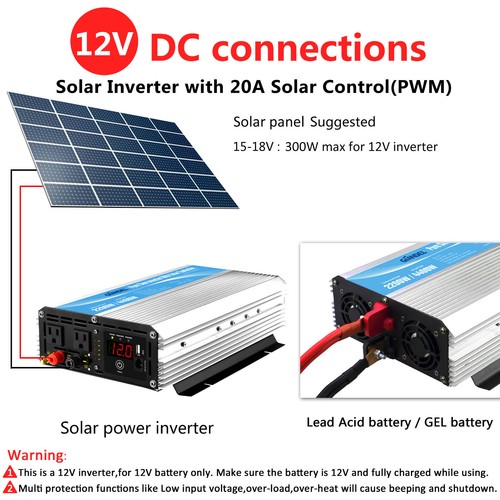 Controlador solar Pure Sine Power Inverter 2200W 12V/120V 20A transistor EE. UU. - Imagen 5 de 6