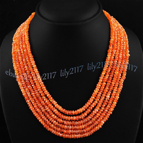 NATURAL 6 ROWS 2x4MM FACETED RICH ORANGE CARNELIAN JADE BEADS NECKLACE 17-22'' - Picture 5 of 6