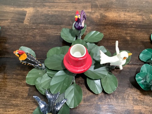 VTG Candle Holders Green Red Multicolor Pottery Birds Set of 3 Handmade/Paint - Picture 9 of 24