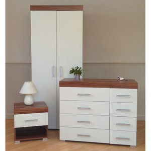 3 Piece White Walnut Bedroom Set Wardrobe 4 4 Drawer Chest