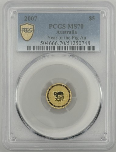 2007 $5 Australia 1/20 Oz Gold Lunar Coin • MS70 POP 1 •Year of the Pig (豬) RARE - Picture 2 of 5