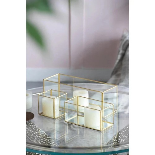 A & B Home Clear/Gold Glass Boxes with Gold Rim - Picture 10 of 10