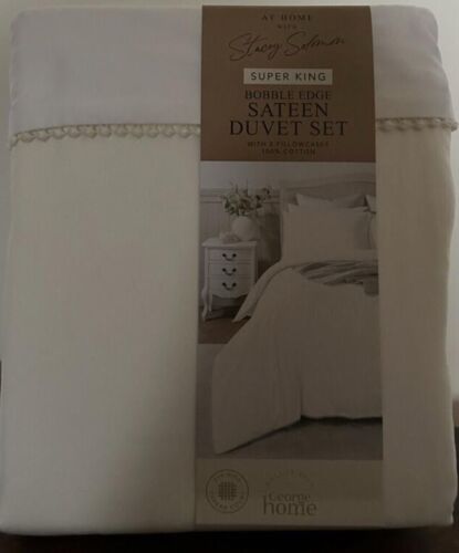 Stacey Solomon 100%Cotton Sateen Ivory Bobble Edge Super King Duvet Set BN - Picture 8 of 13