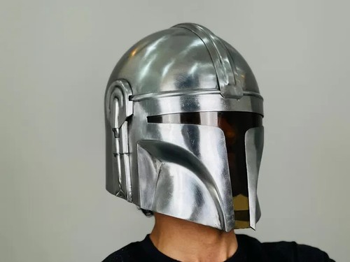 Mandalorian Steel Helmet Cosplay Star War Boba Fett Helmet Handmade Gift - Picture 4 of 6
