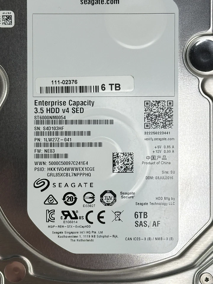 NetApp Seagate 11-02376 6TB SAS 12Gb AF 7.2K 3.5 Enterprise Capacity V4 SED HDD - Image 2 of 4