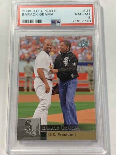 BARACK OBAMA 2009 Upper Deck #U1  President w ALBERT PUJOLS - PSA 8  NM/MT SSP - Picture 1 of 2